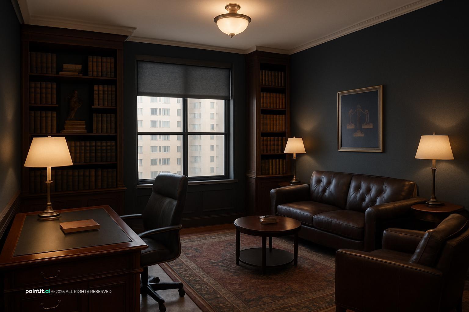 Law firm office with modern classic furniture and private meeting area