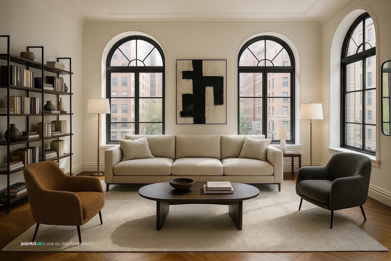 Stylish NYC Living Room Design showing natural light for Living Room Color Ideas.