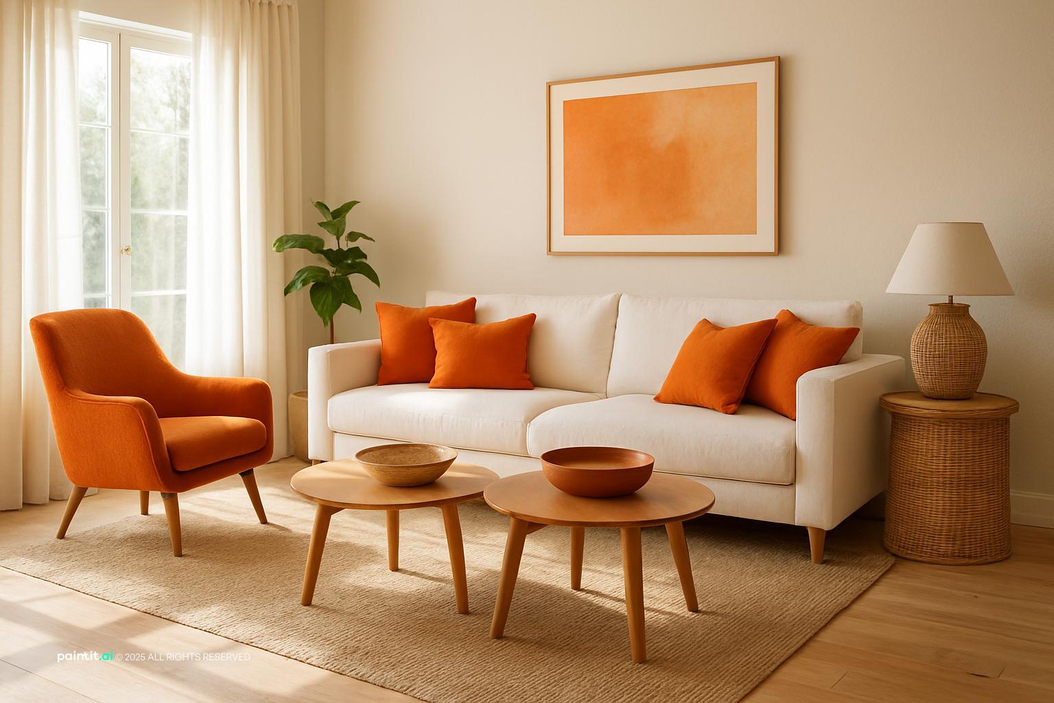Rustic Burnt Orange Living Room: Design Inspiration | Paintit.ai - 3