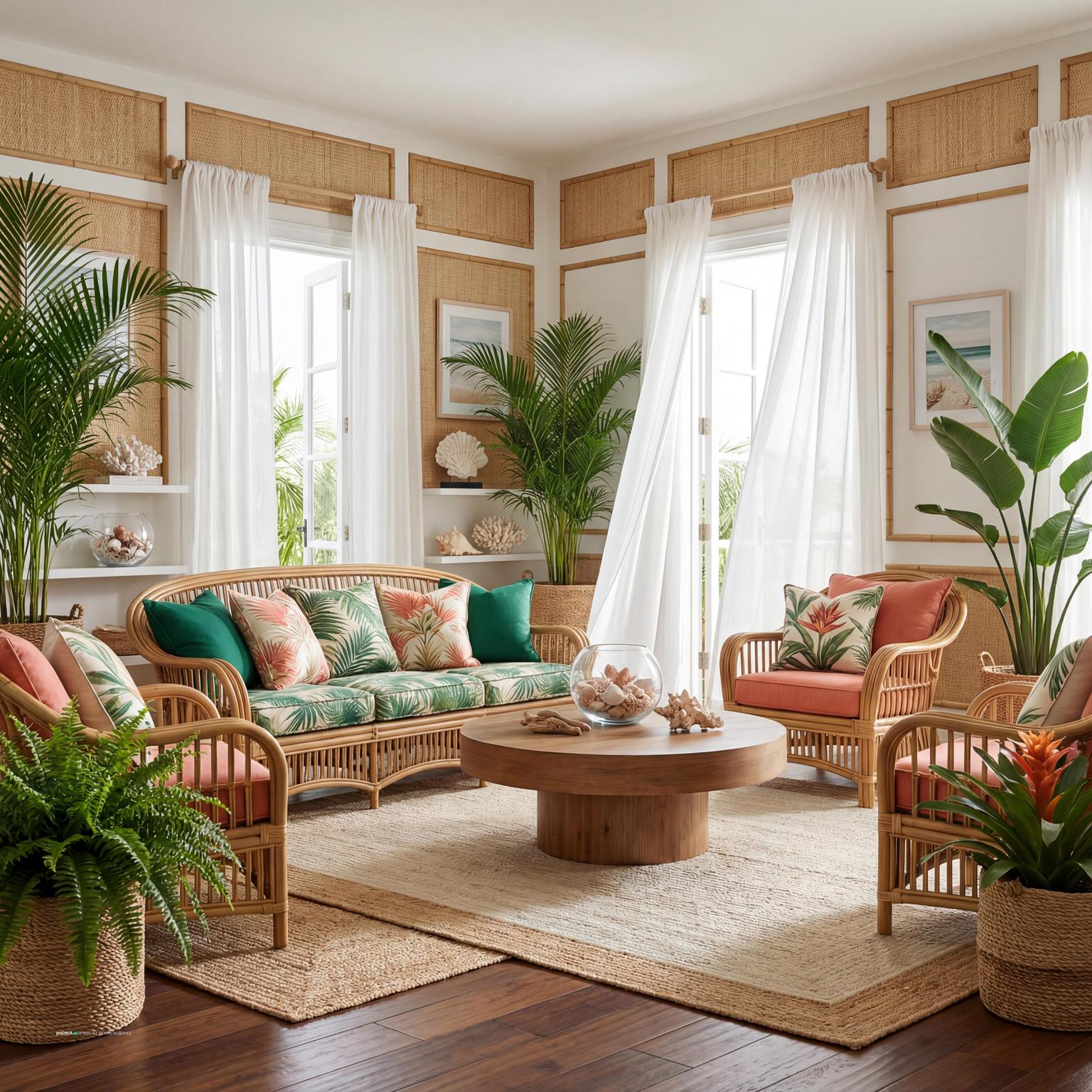 Tropical Oasis Living Room Design wicker living room ideas