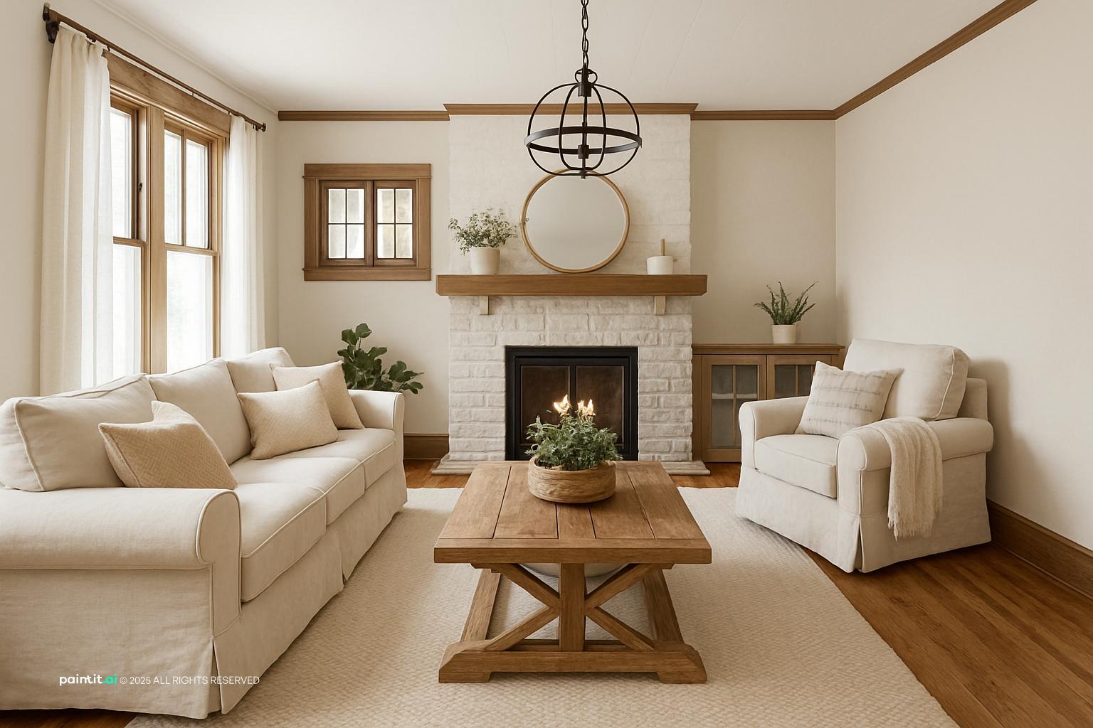 Farmhouse Sage Green Living Room - Design Ideas | Paintit.ai - 22