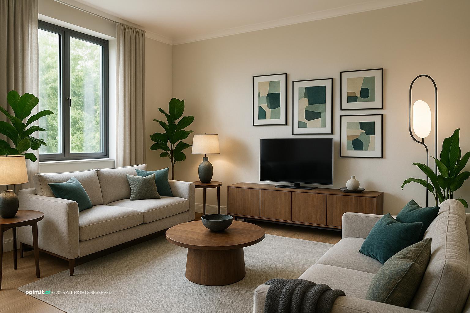 feng shui living room with natural textures and a calm living room atmosphere for a calmer living room layout.