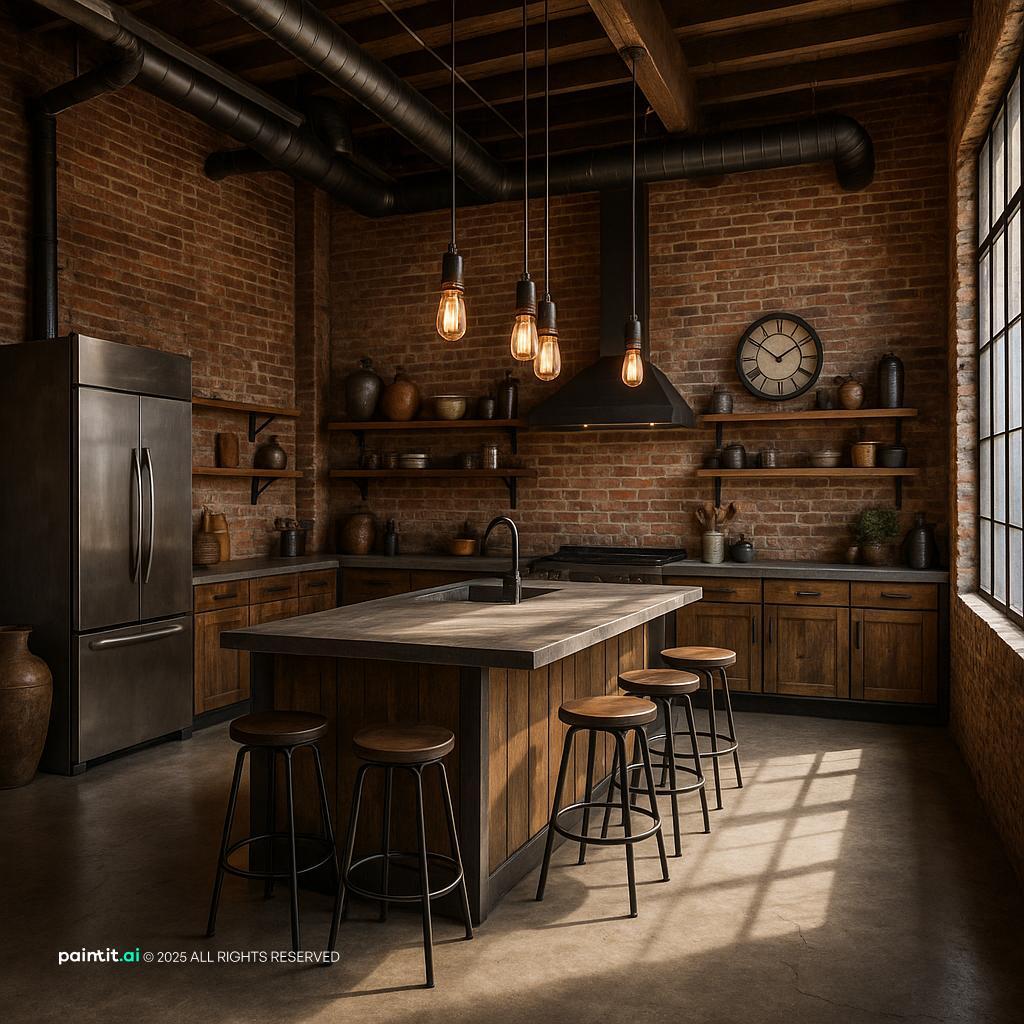 Stylish Industrial Loft Kitchen with Decorative Contrast for Loft Style Interior Design