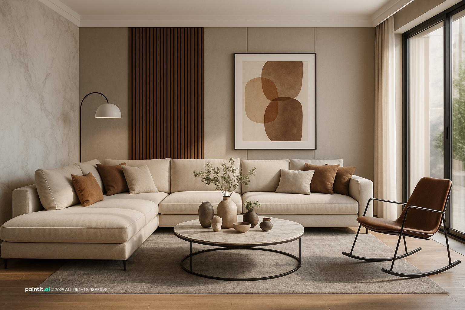 Elegant Modern Living Room Design with floor to ceiling windows and a calm living room atmosphere.