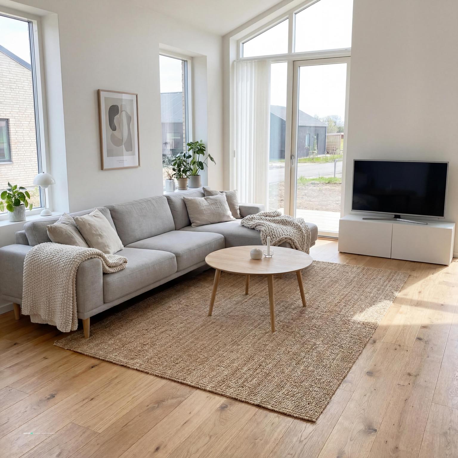 Chic Scandinavian Living Room Design showing grey palette, red accents, soft textiles for Red and Grey Living Room Ideas.