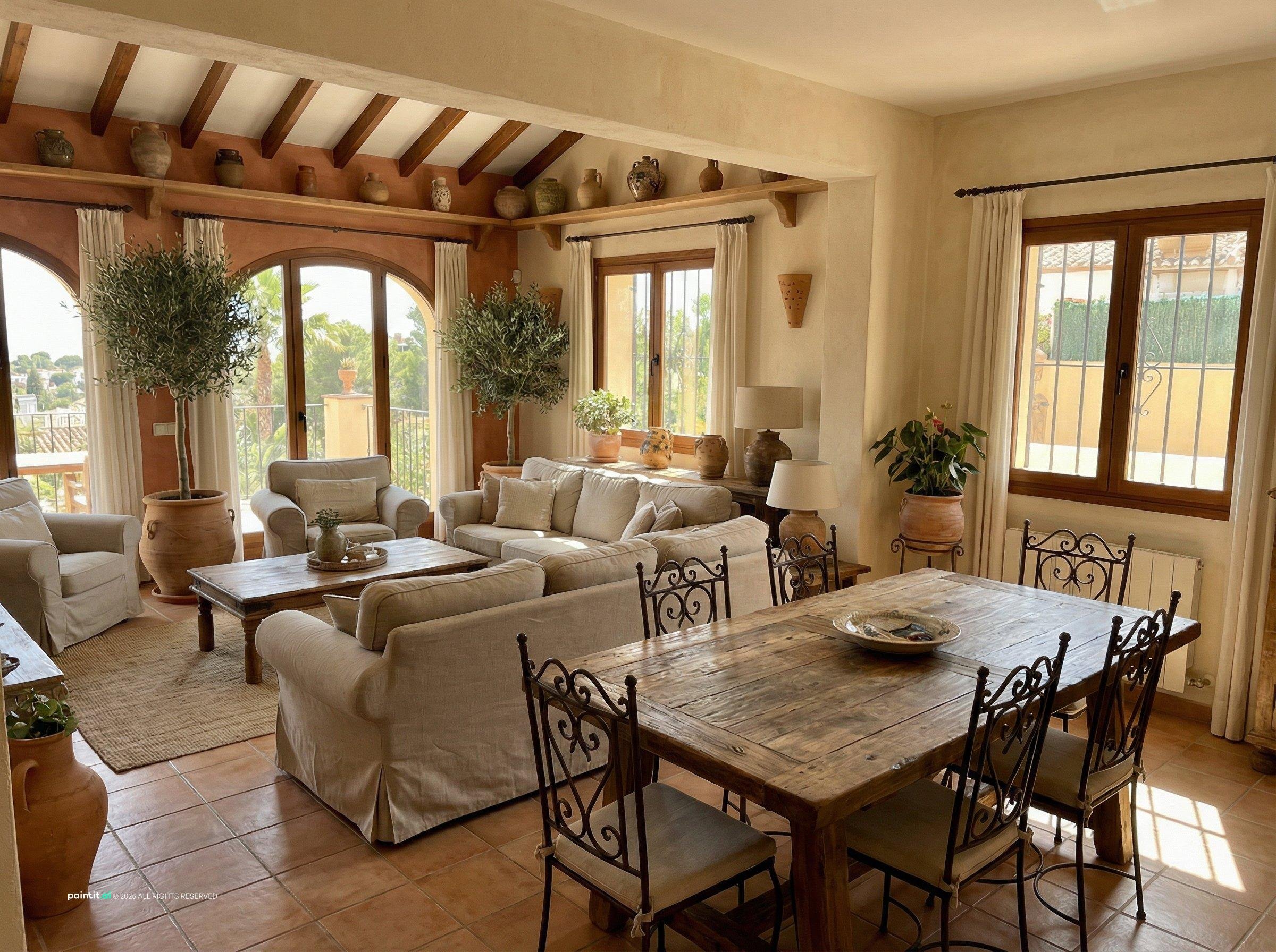 California Mission style interior design visual reference 9: fireplace as the room anchor