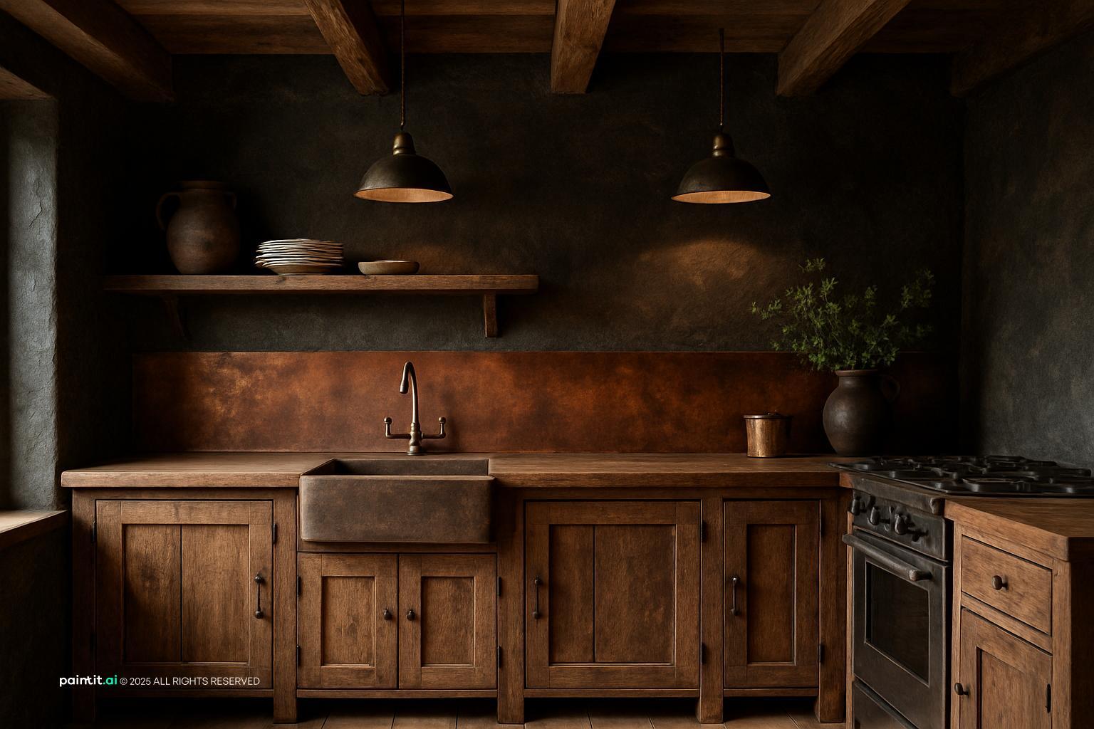 Rustic Kitchen with Dark Walls for Pacific Northwest Interior Design Style