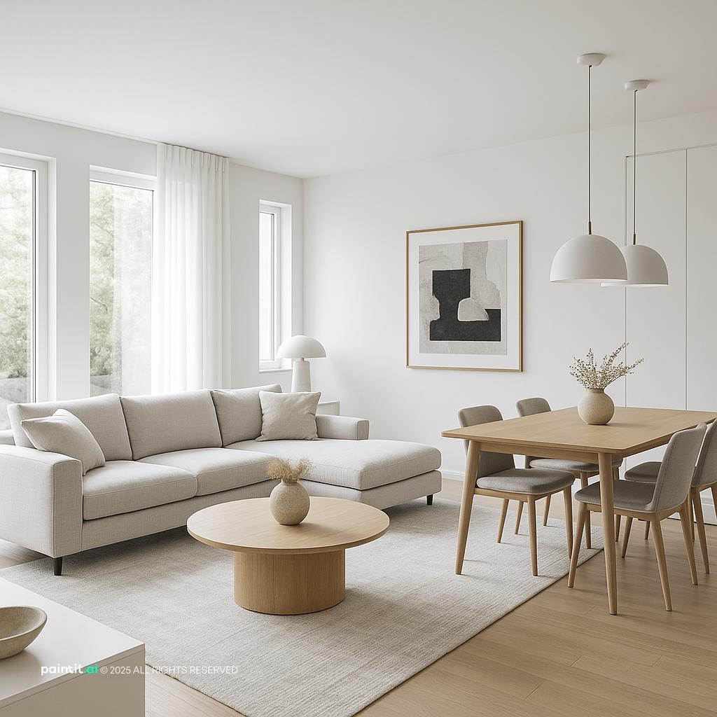 Open concept living and dining room for a narrow floor plan