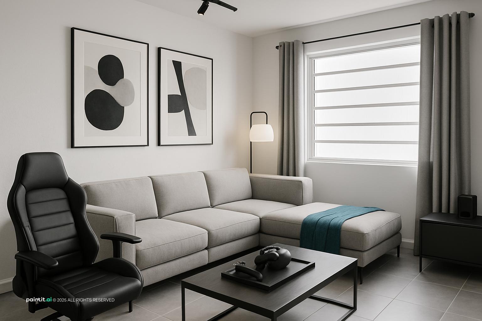 White Living Room With Black Trim - Elegant Interiors | Paintit.ai - 24