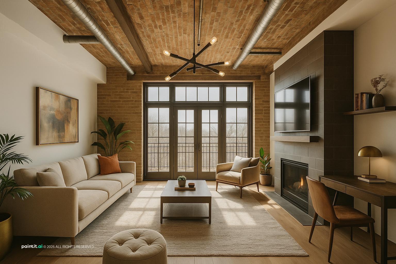Vintage Industrial Living Room - Design Inspiration | Paintit.ai - 26