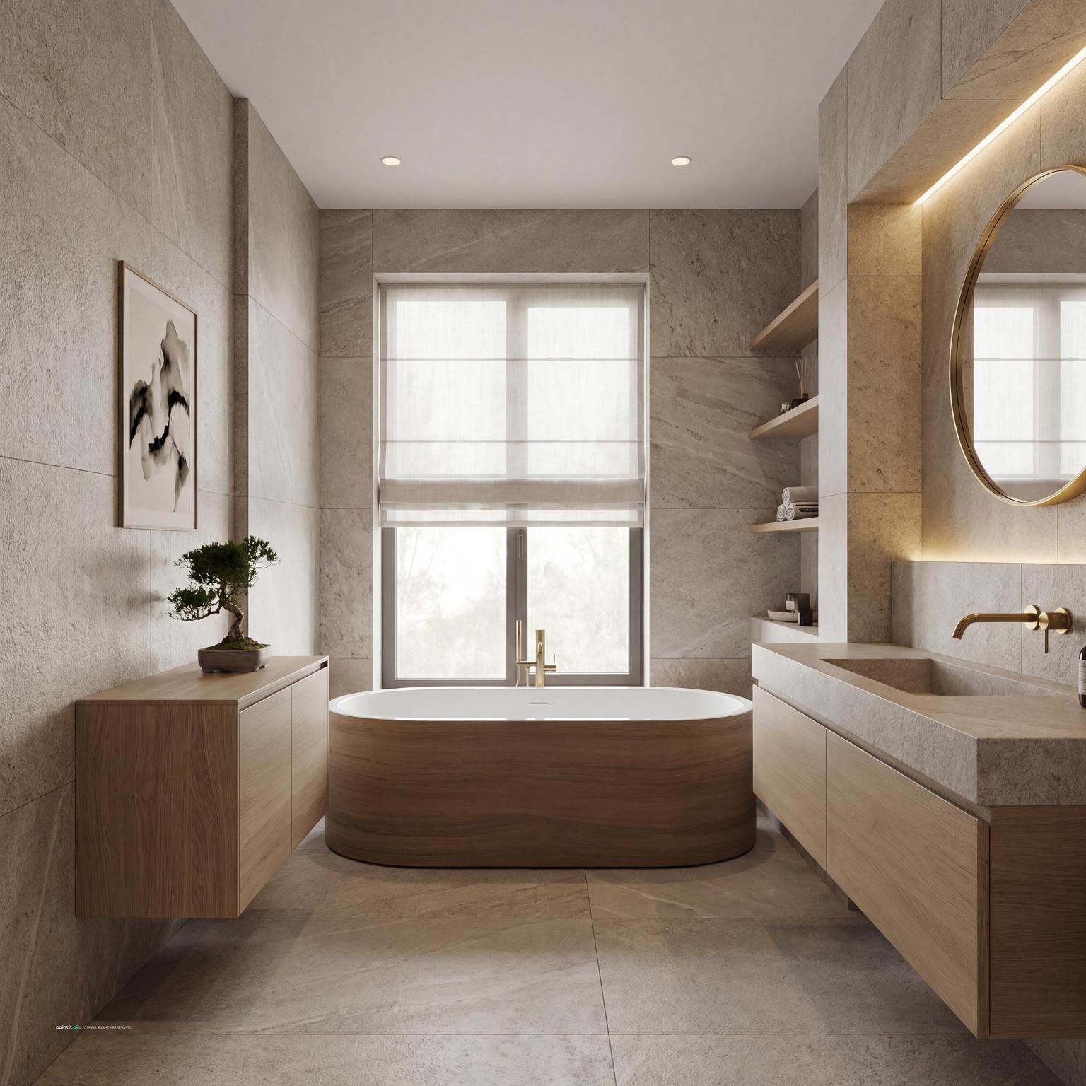 Serene Japandi Bathroom Design with Soft Neutrals for Muji Style Interior Design