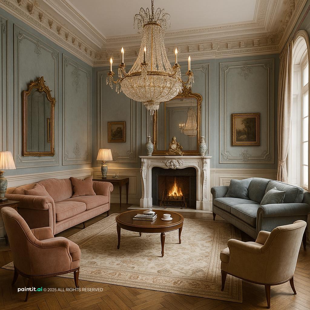 Elegant Neoclassical living room design, showcasing timeless grandeur and classic large living room ideas with refined architectural details.