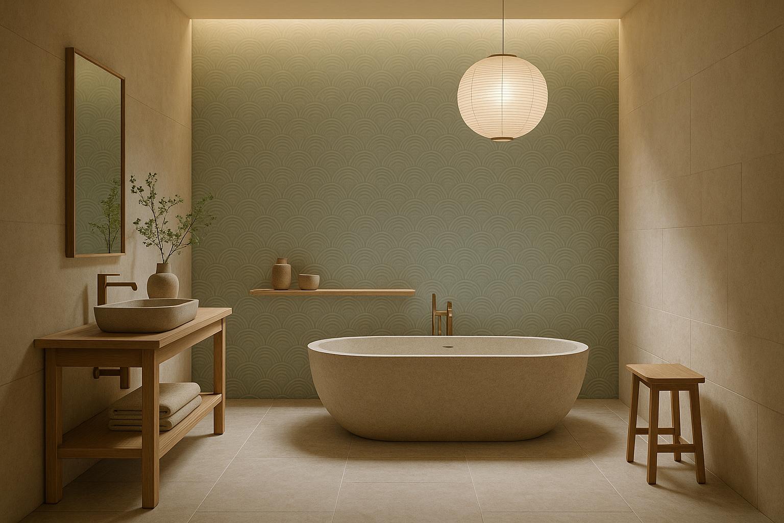 Elegant Japandi Bathroom with Light Wood for Muji Style Interior Design