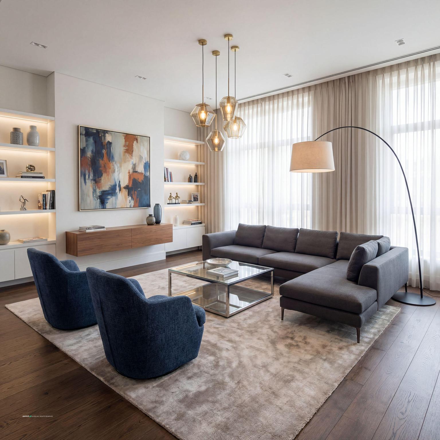 Stunning Contemporary Living Room Design 2025 navy blue and burnt orange living room