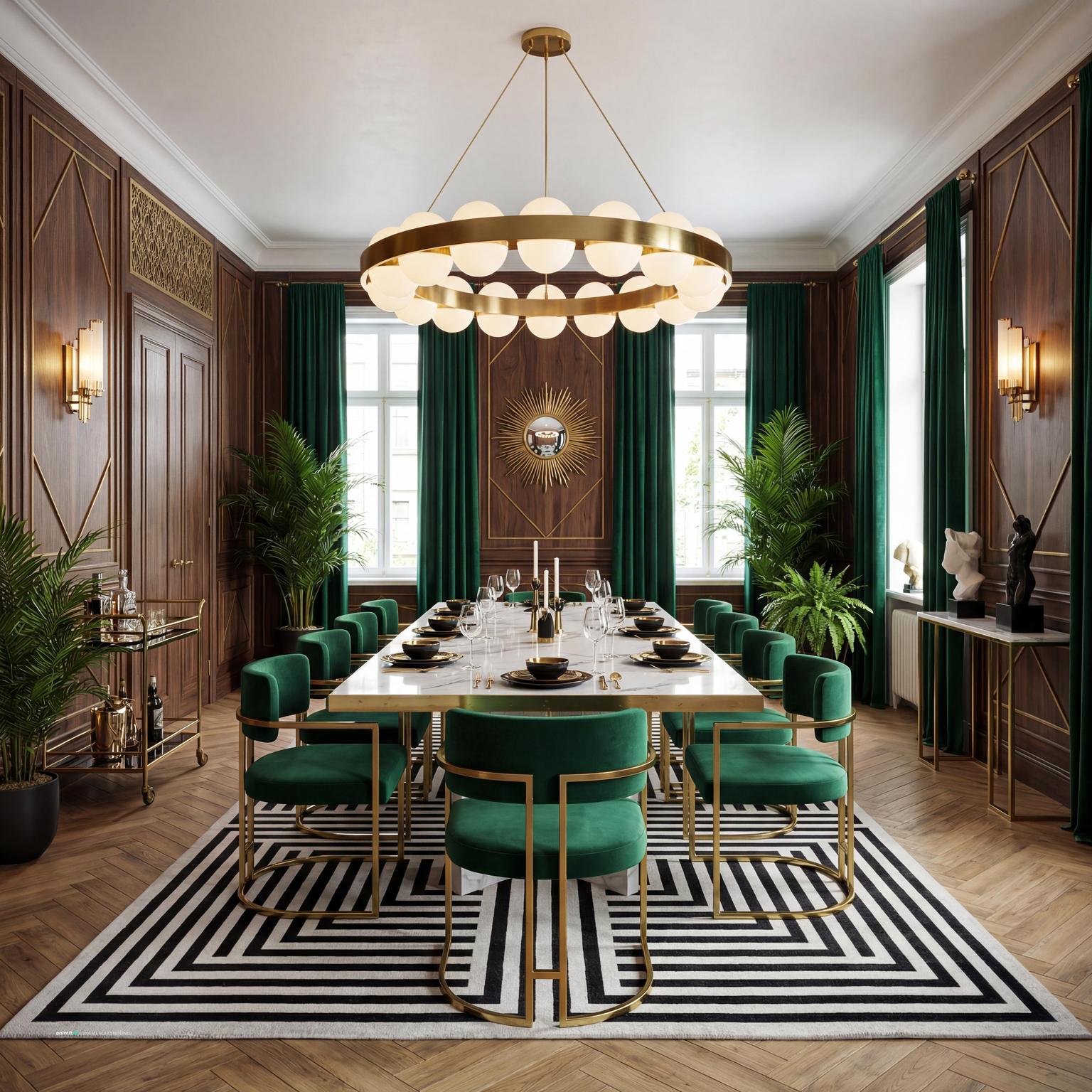 Luxurious Art Deco Dining Room with Statement Lighting for 1920 Interior Design Style