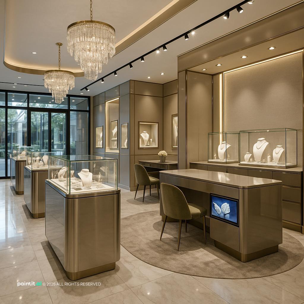 Jewelry boutique display with small gift products