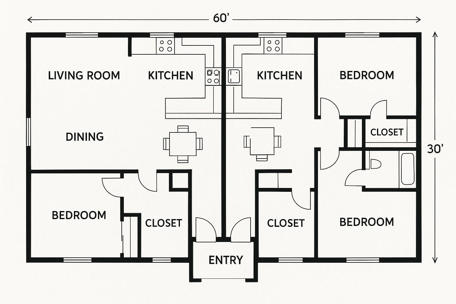 Elegant Two-Apartment Floor Plan Design inspired by Living Room Dining Room Combo