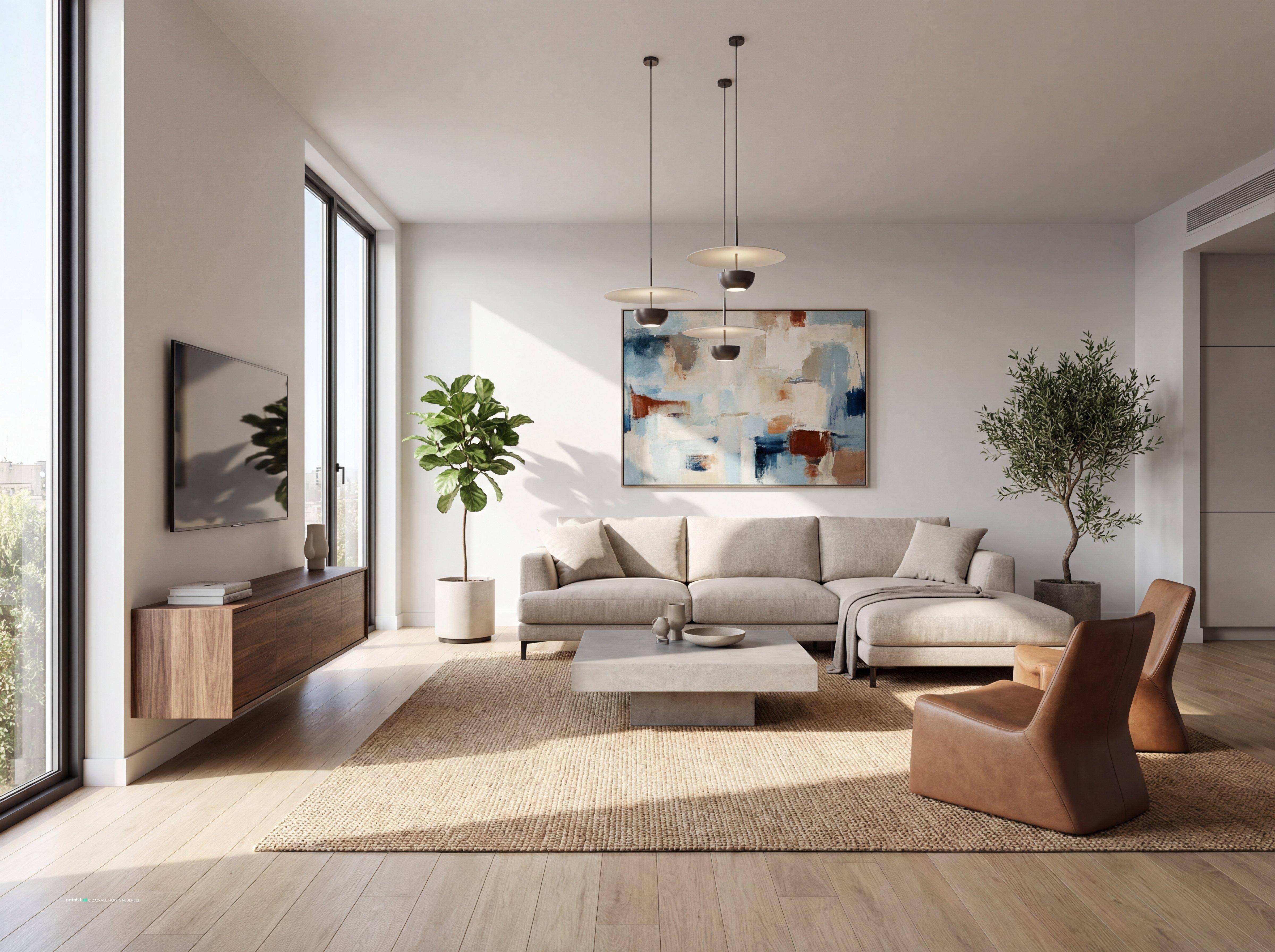 Modern Living Room Design Ideas 1930s living room with natural textures and a calm living room atmosphere.