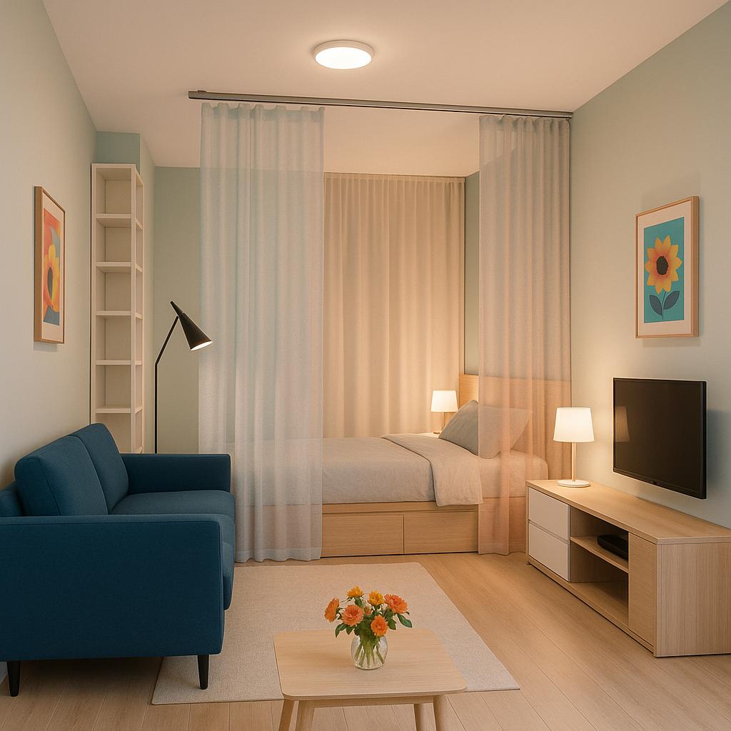 Modern Semi-Private Bedroom & Living Room Design log cabin living room with log cabin restraint.