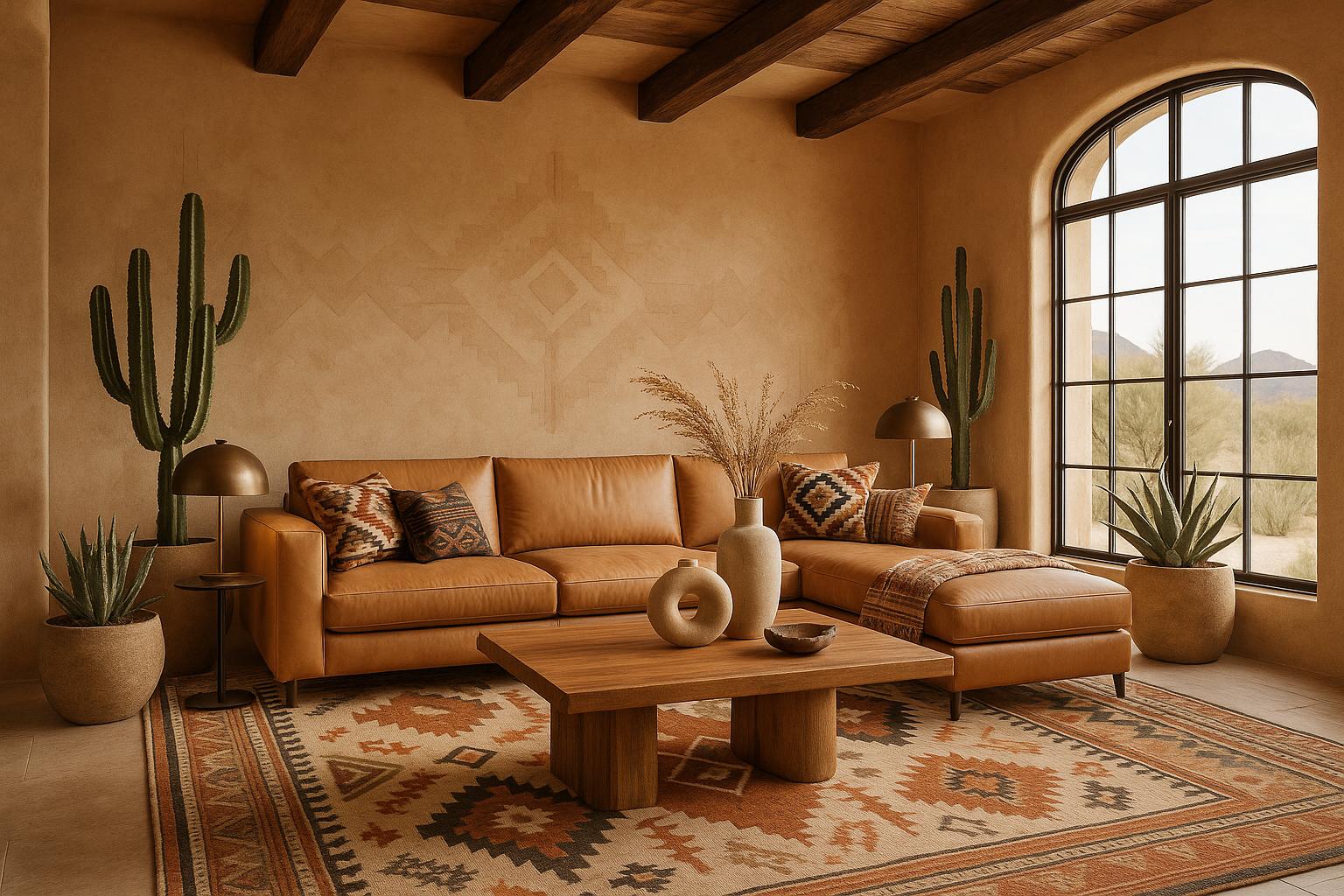 Luxury Modern Southwest Living Room Design with earthy tones and a calm living room atmosphere.