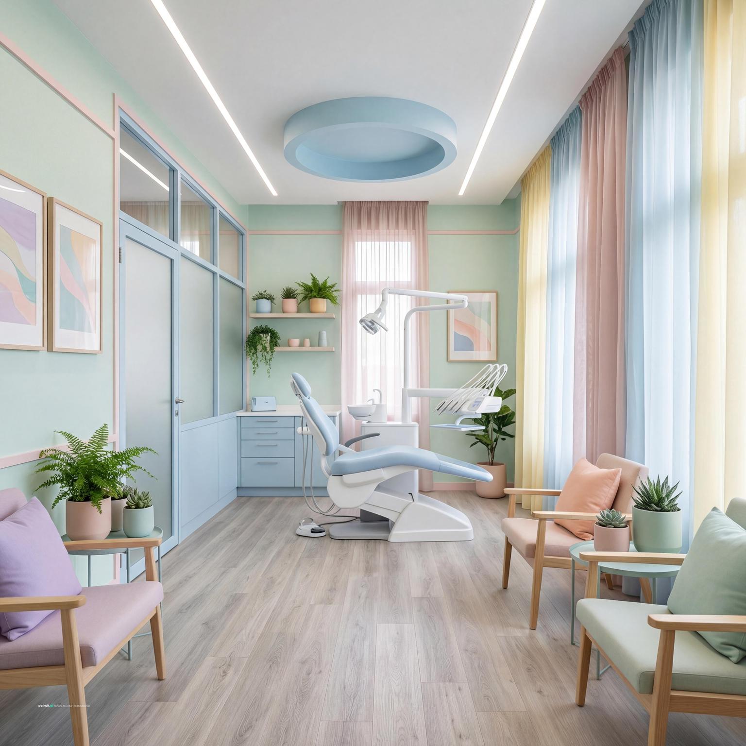 Pharmacy Interior with vertical garden wall and lush indoor plants
