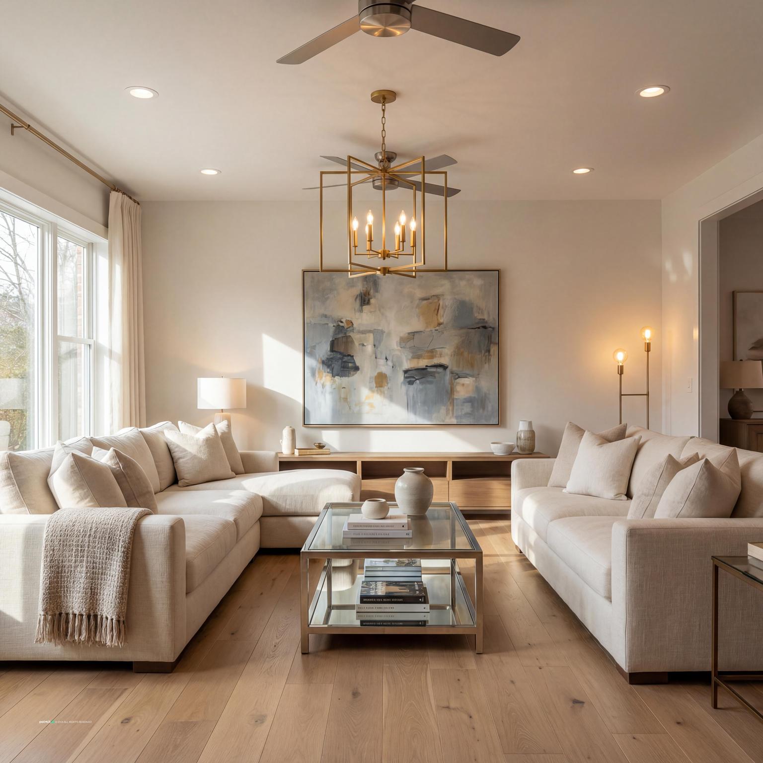 Staging a modern living room: ultra-realistic design with sleek furniture, bright lighting, and an inviting layout for broad appeal.