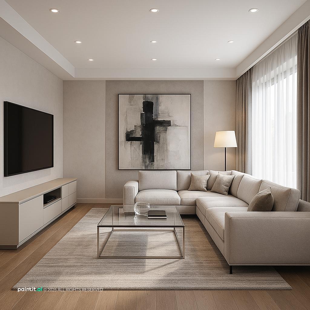 Modern Living Room Design for 2025 featuring chic white shiplap walls and a comfortable neutral palette.