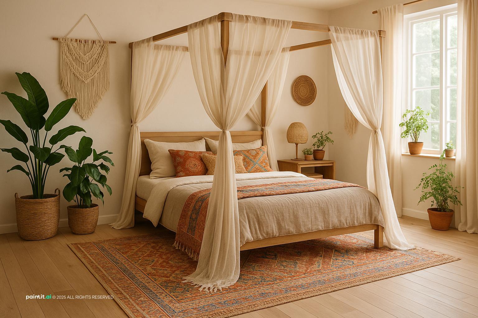 a room that blends bohemian freedom with chic elegance . highlight a for Bohemian Style Interior Design Characteristics