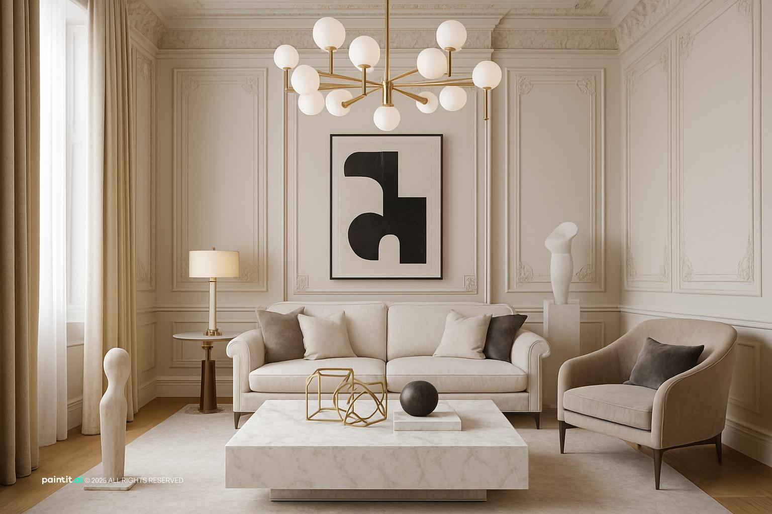 White Marble Living Room - Elegant Design Concepts | Paintit.ai - 13