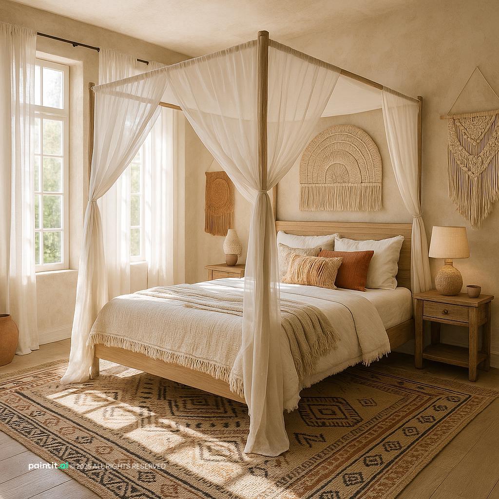 Boho-Chic Bedroom with Vintage Pieces for Bohemian Style Interior Design Characteristics