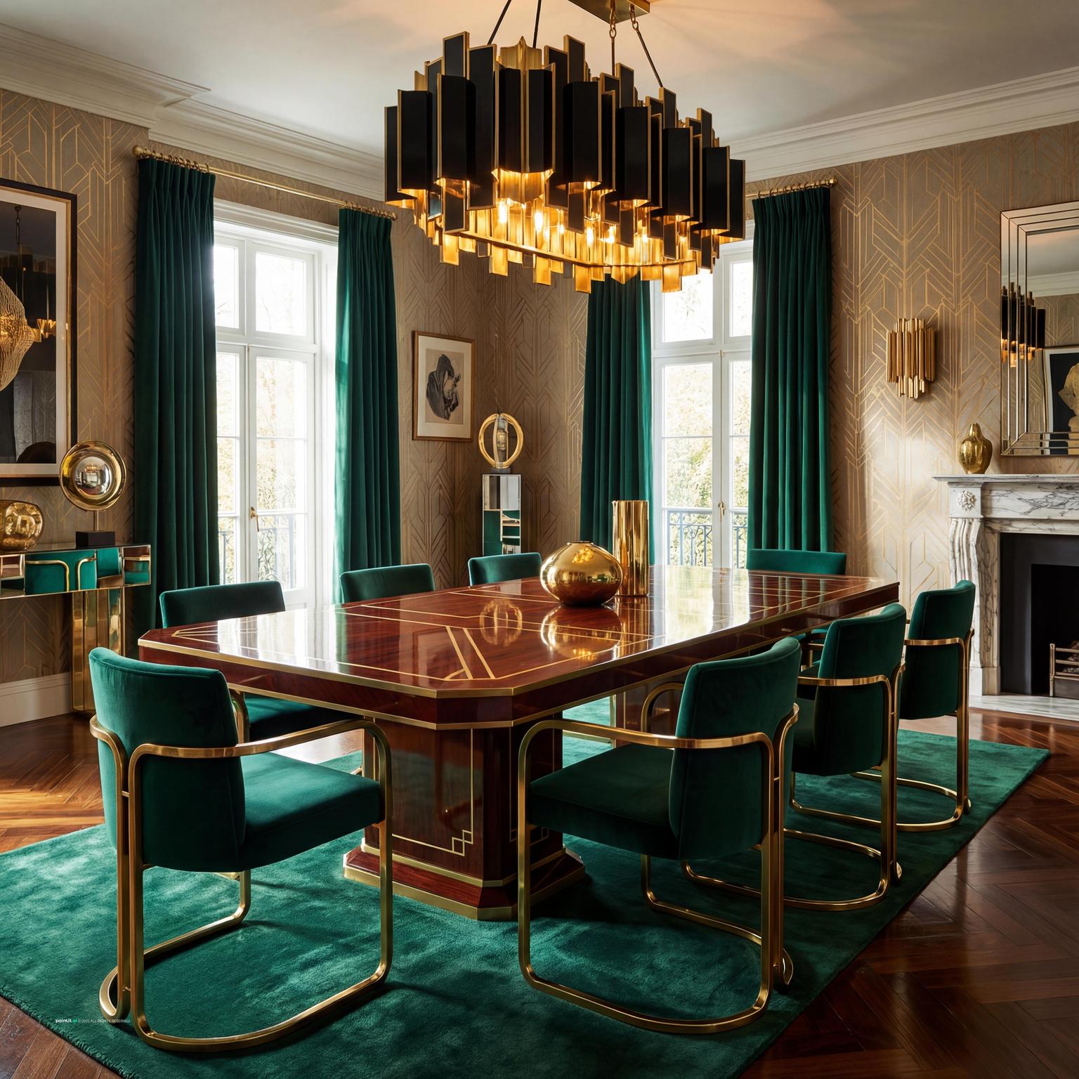 Luxurious Art Deco Dining Room with Warm Wood for 1920 Interior Design Style
