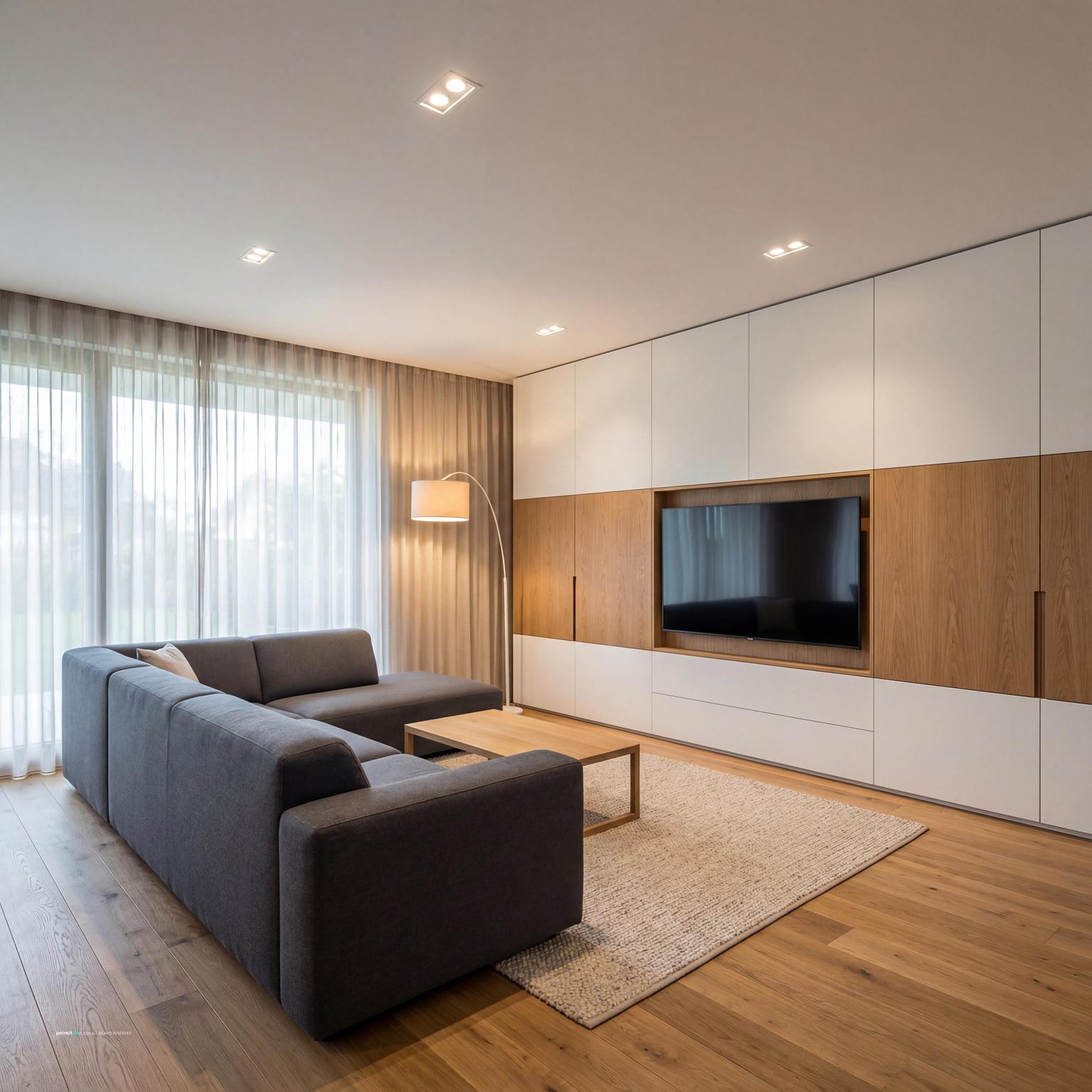 Modern minimalist white marble living room design, emphasizing simplicity, clean aesthetics, and refined material choices.