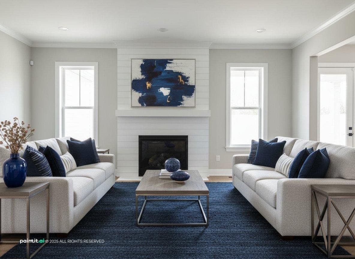 Grey White and Blue Living Room - Design Concepts | Paintit.ai - 3