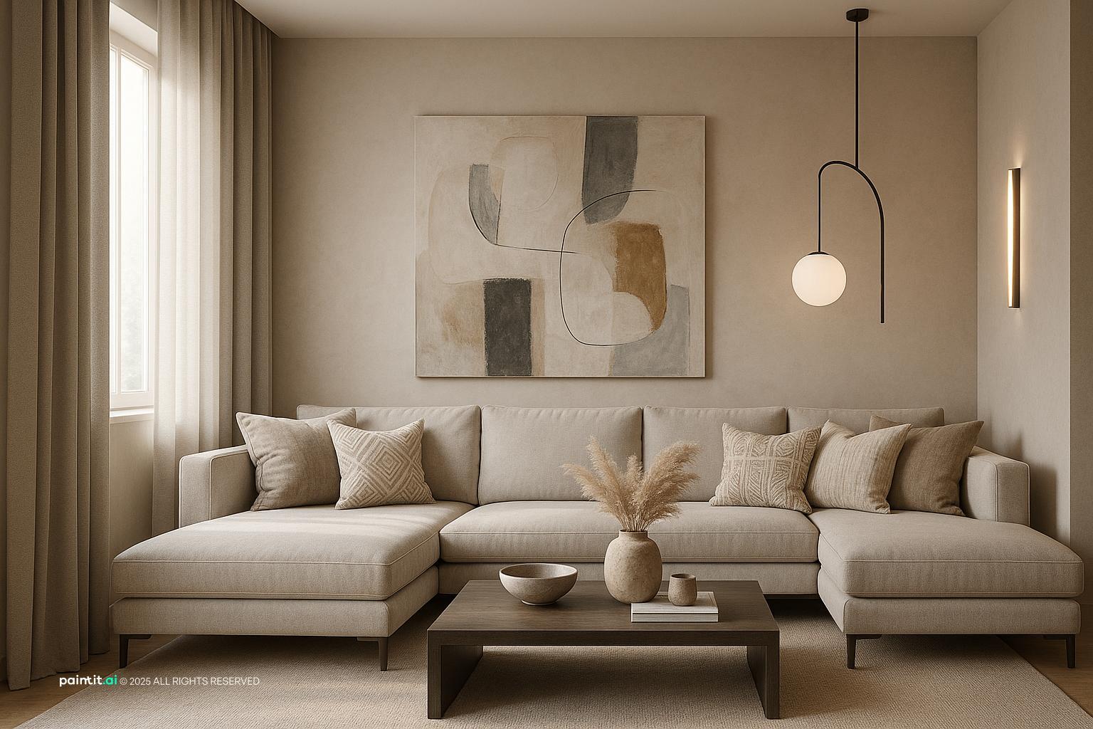 White Gray Brown Living Room - Design Ideas | Paintit.ai - 12