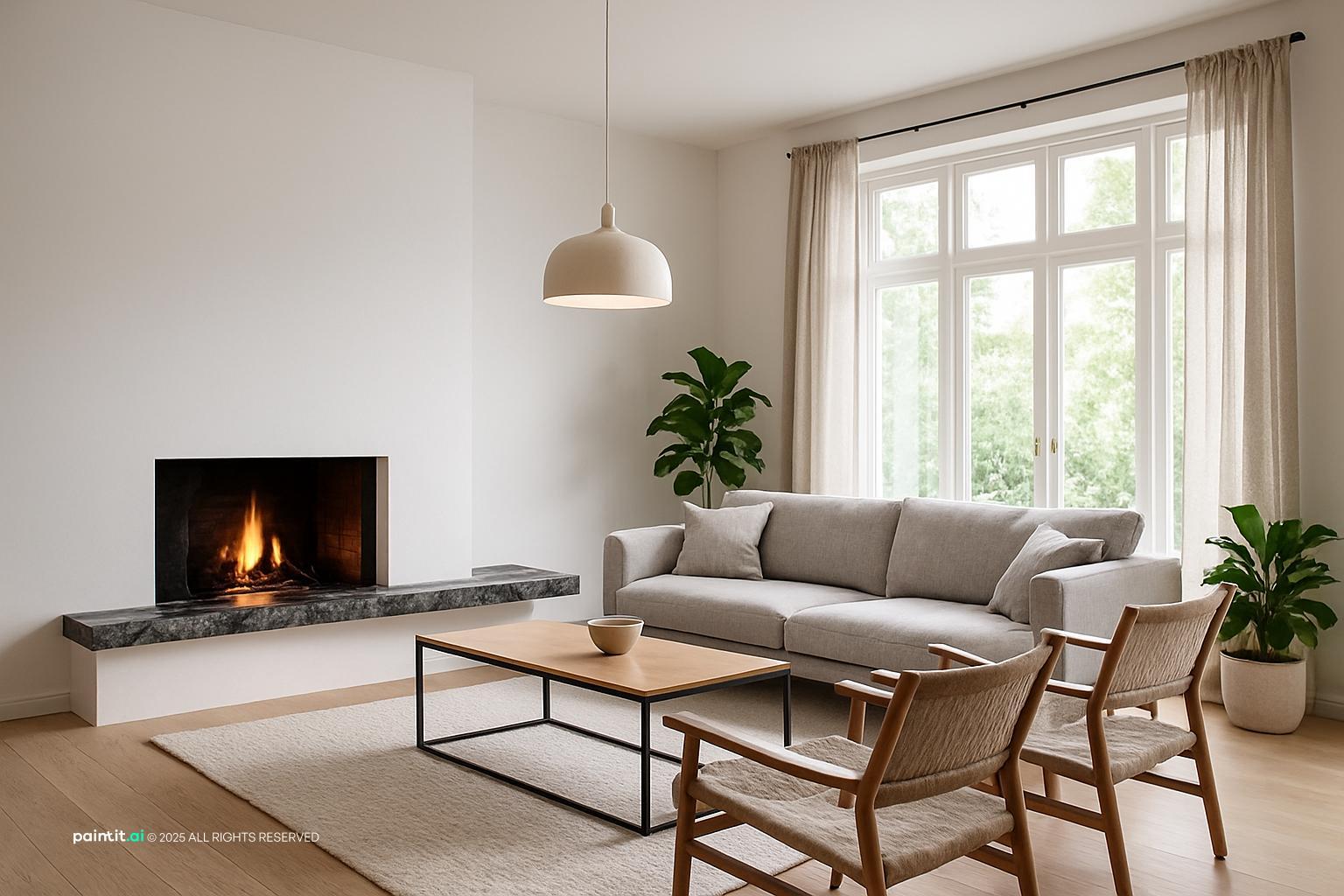 Scandinavian-Style Living Room Design showing warm wood, soft textiles, clean-lined furniture for Neutral Living Room Ideas.