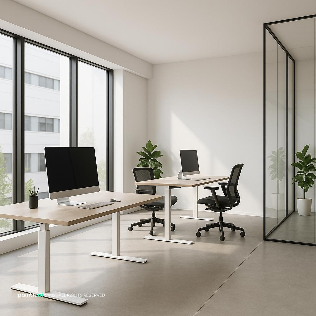 Minimalist modern office with organized workstations