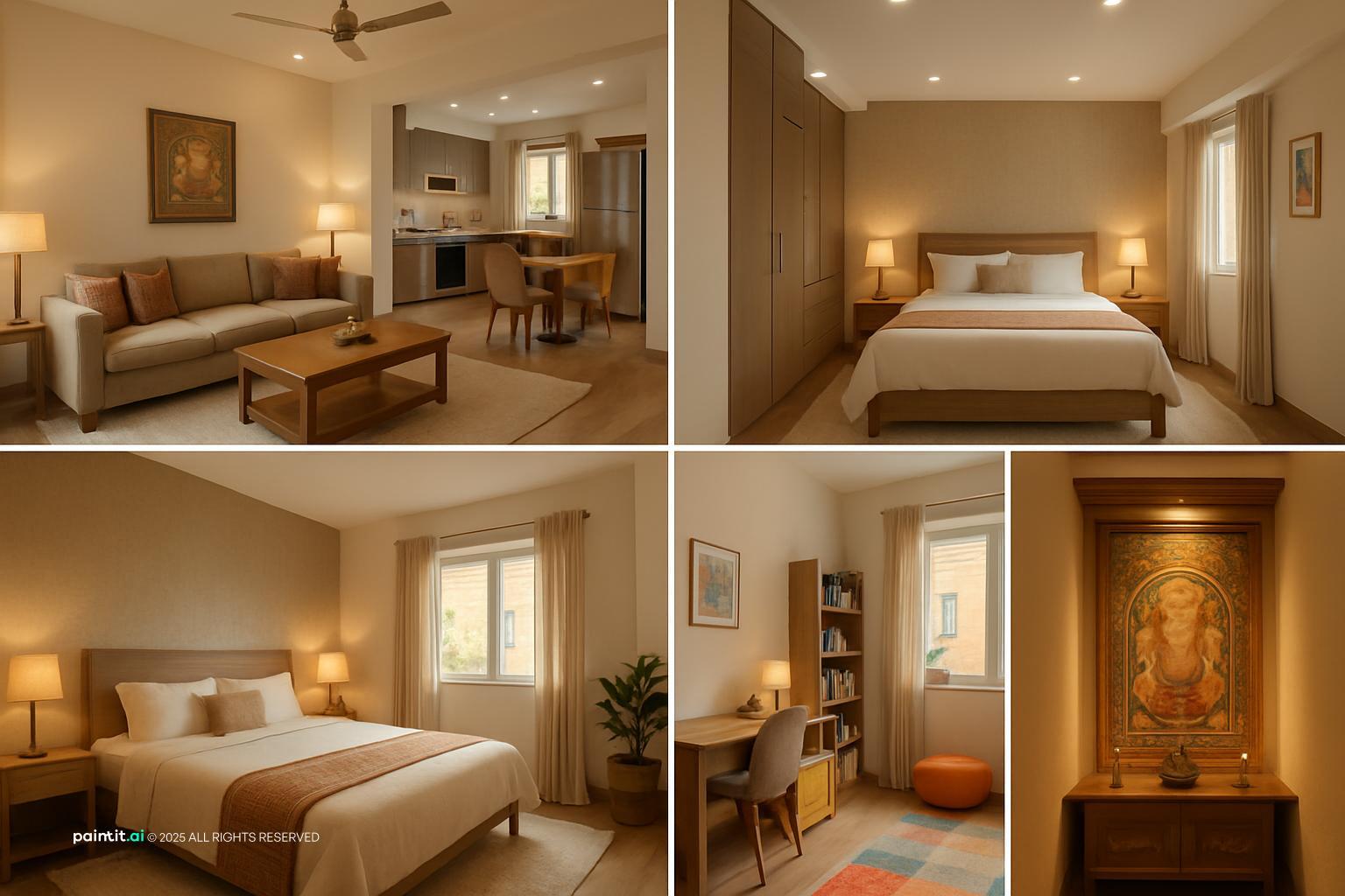 2BHK apartment living room with contemporary and traditional details