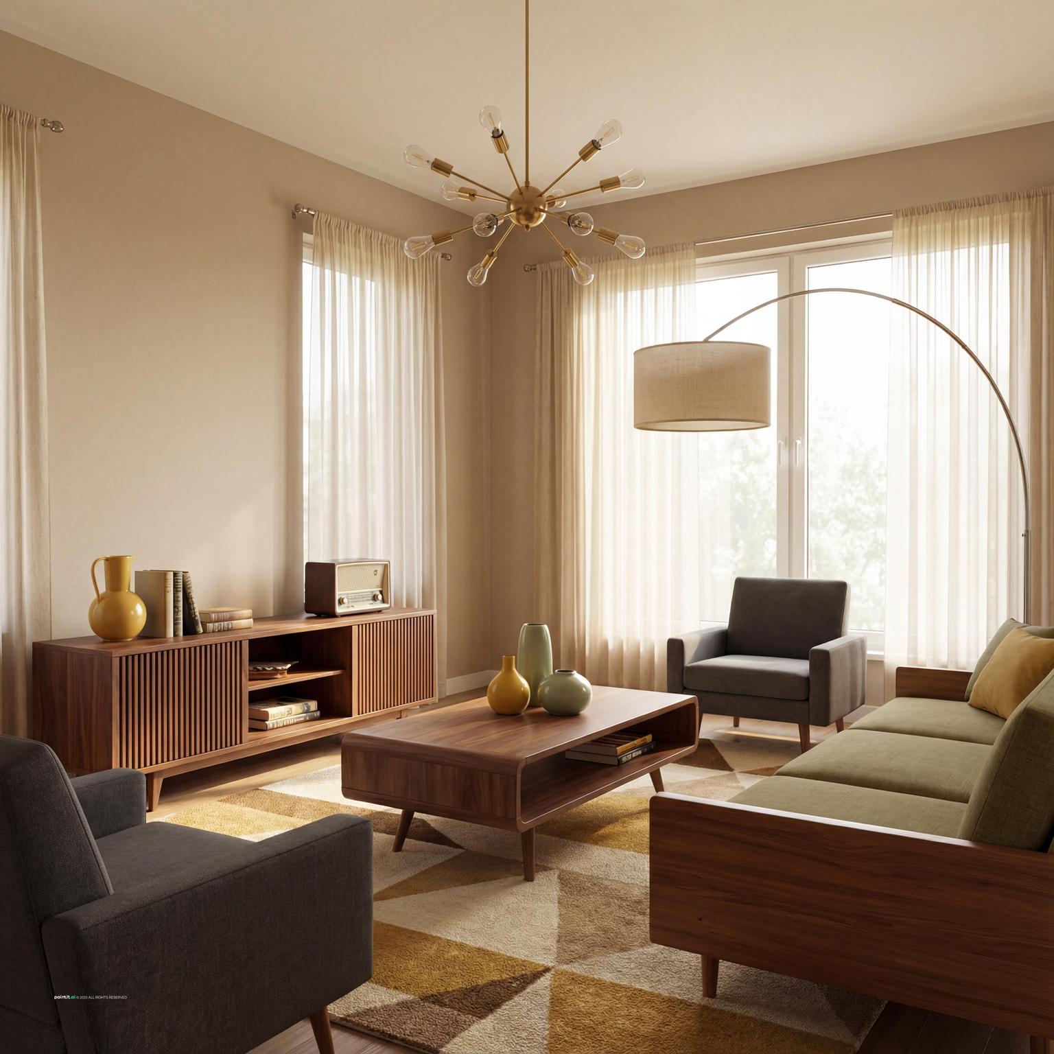 Stylish Mid-Century Modern Living Room with clean lines and a calm living room atmosphere.