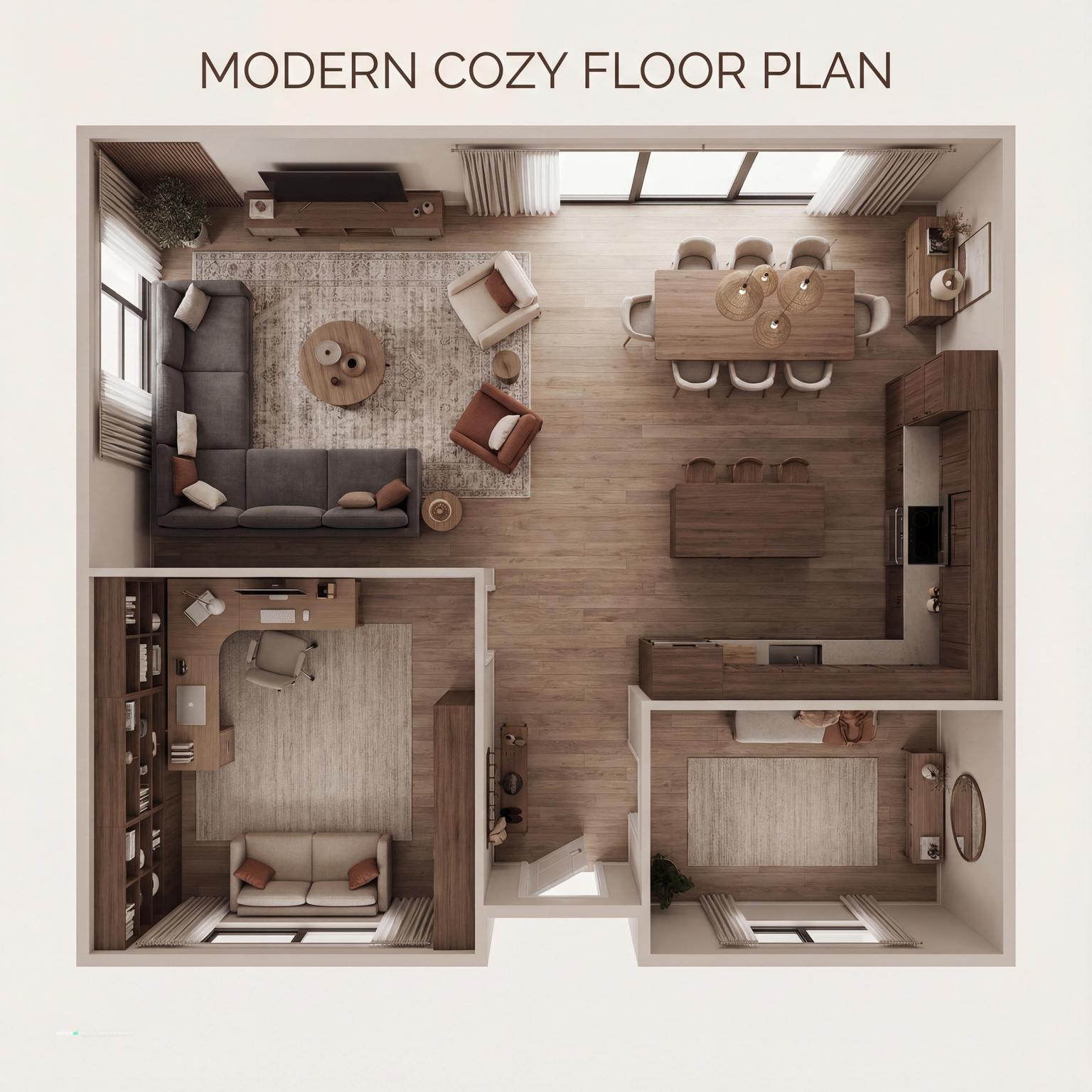 Modern Cozy Floor Plan Visualization cabin living room