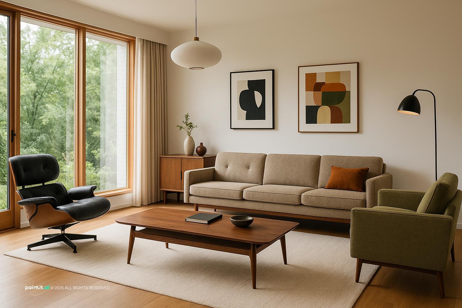 navy blue and burnt orange living room with natural textures and a calm living room atmosphere.