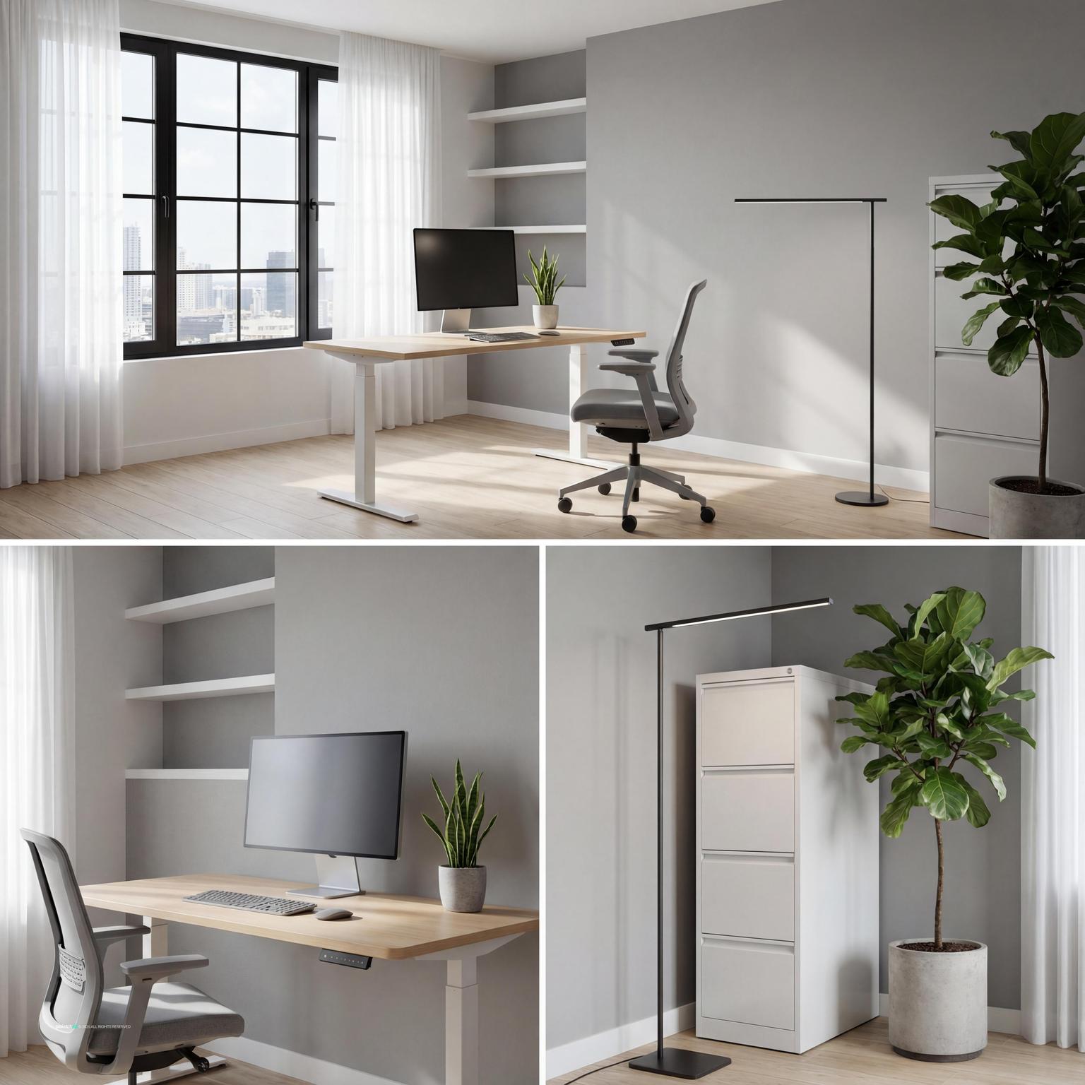 Contemporary office with tidy desks and task lighting
