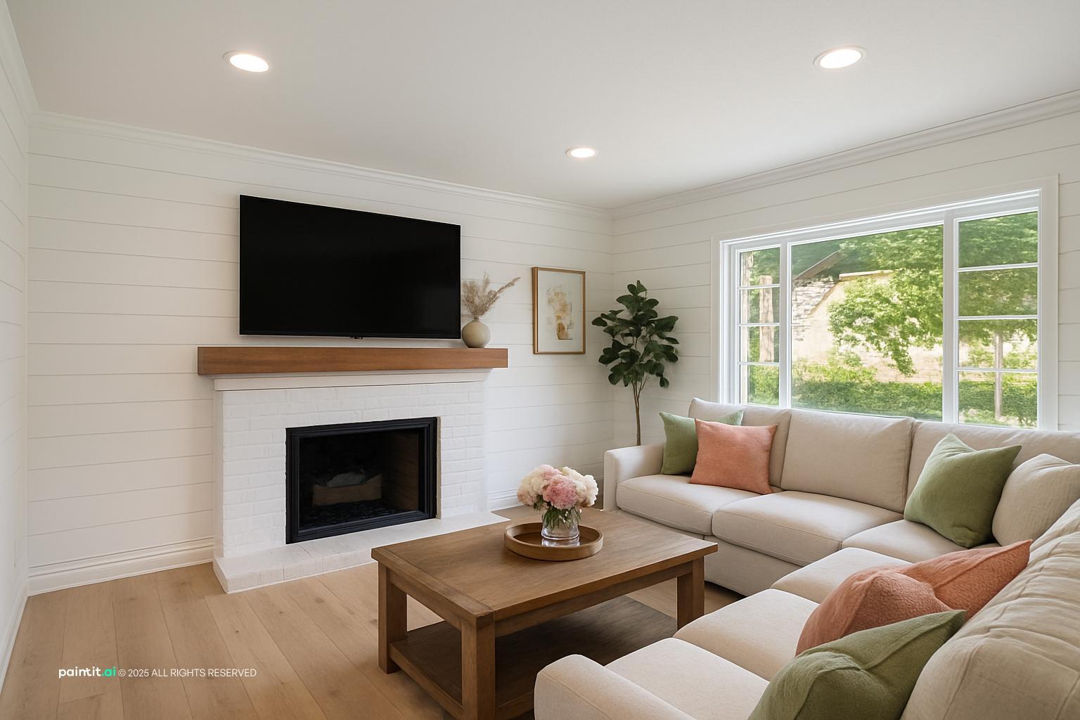 Farmhouse Sage Green Living Room - Design Ideas | Paintit.ai - 1