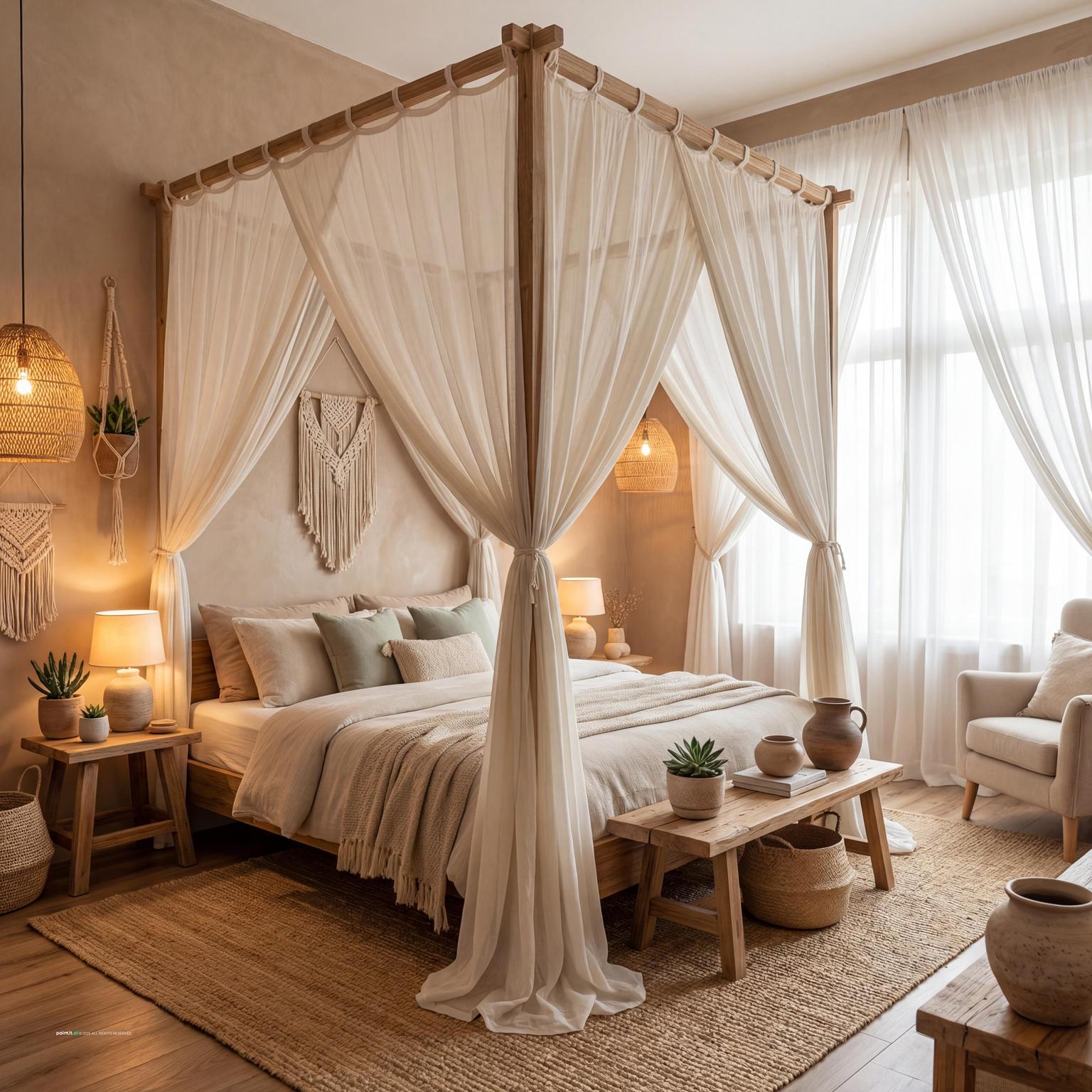 Boho-Chic Bedroom with Handmade Decor for Bohemian Style Interior Design Characteristics