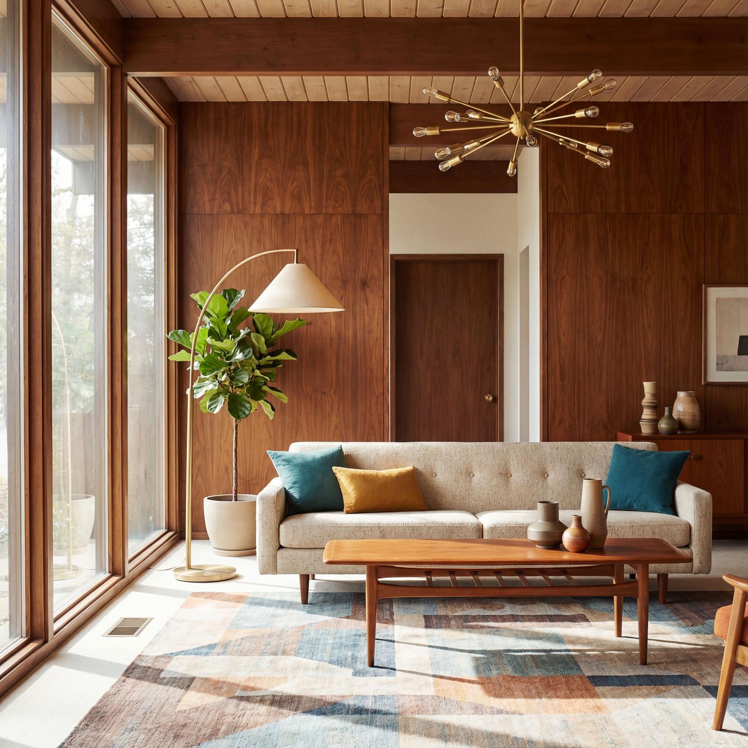 Mid-Century Modern Living Room Design with clean lines and a calm living room atmosphere.