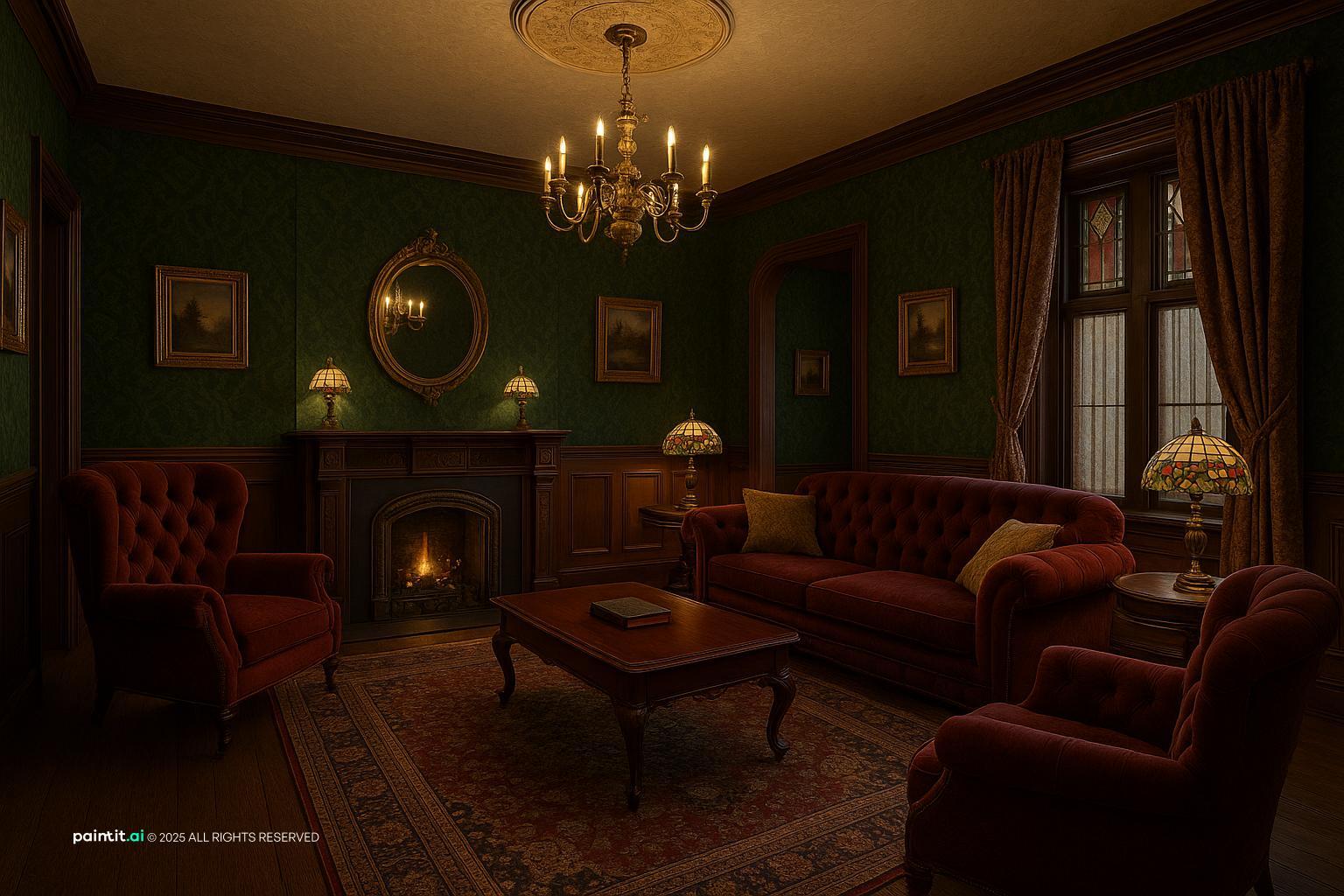 Victorian Dark Green Living Room: Elegant Decor Ideas | Paintit.ai - 19