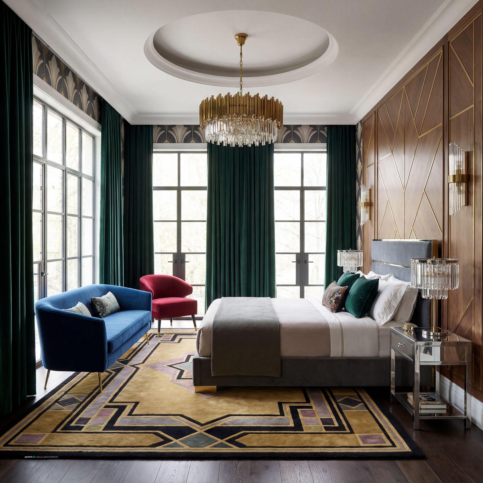 Elegant Art Deco Bedroom with Brass Details for 1920 Interior Design Style
