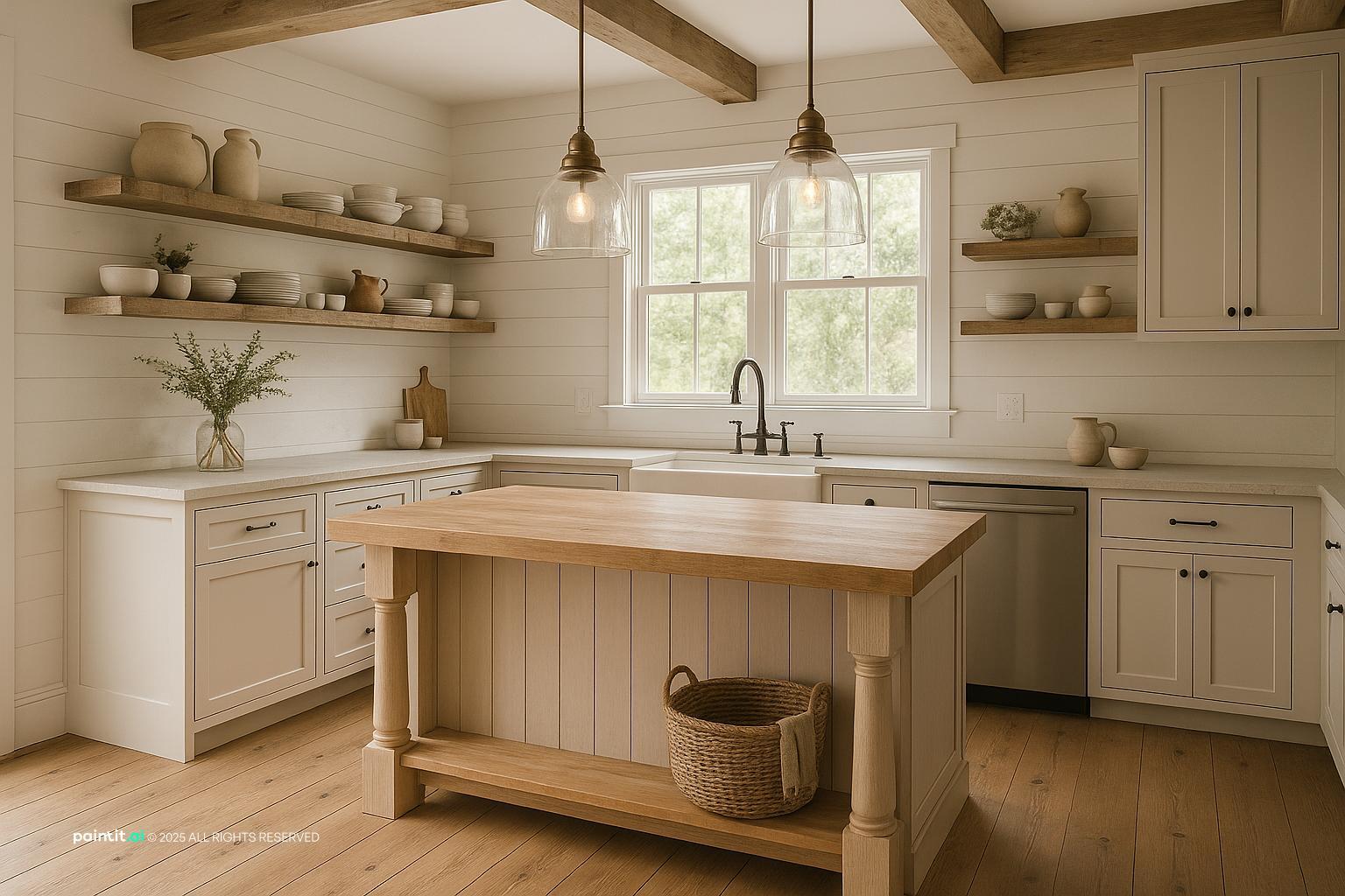 New England coastal Colonial interior with painted wood navy accents and natural light 9