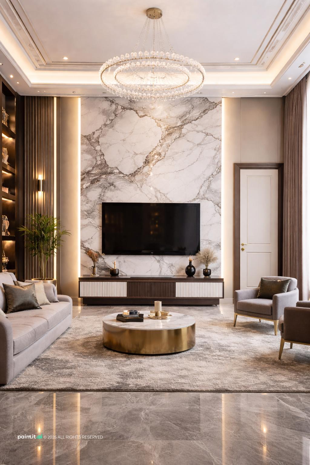 White Marble Living Room - Elegant Design Concepts | Paintit.ai - 36