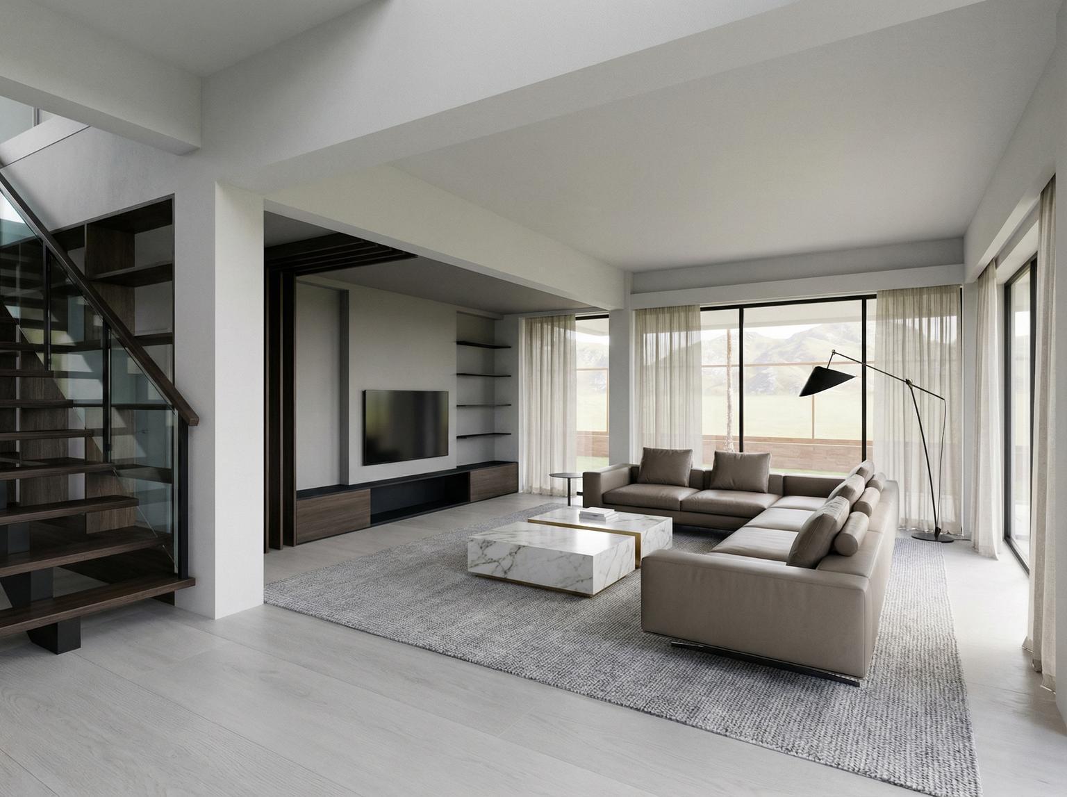 White Oak Floors Living Room - Interior Design Ideas | Paintit.ai - 1