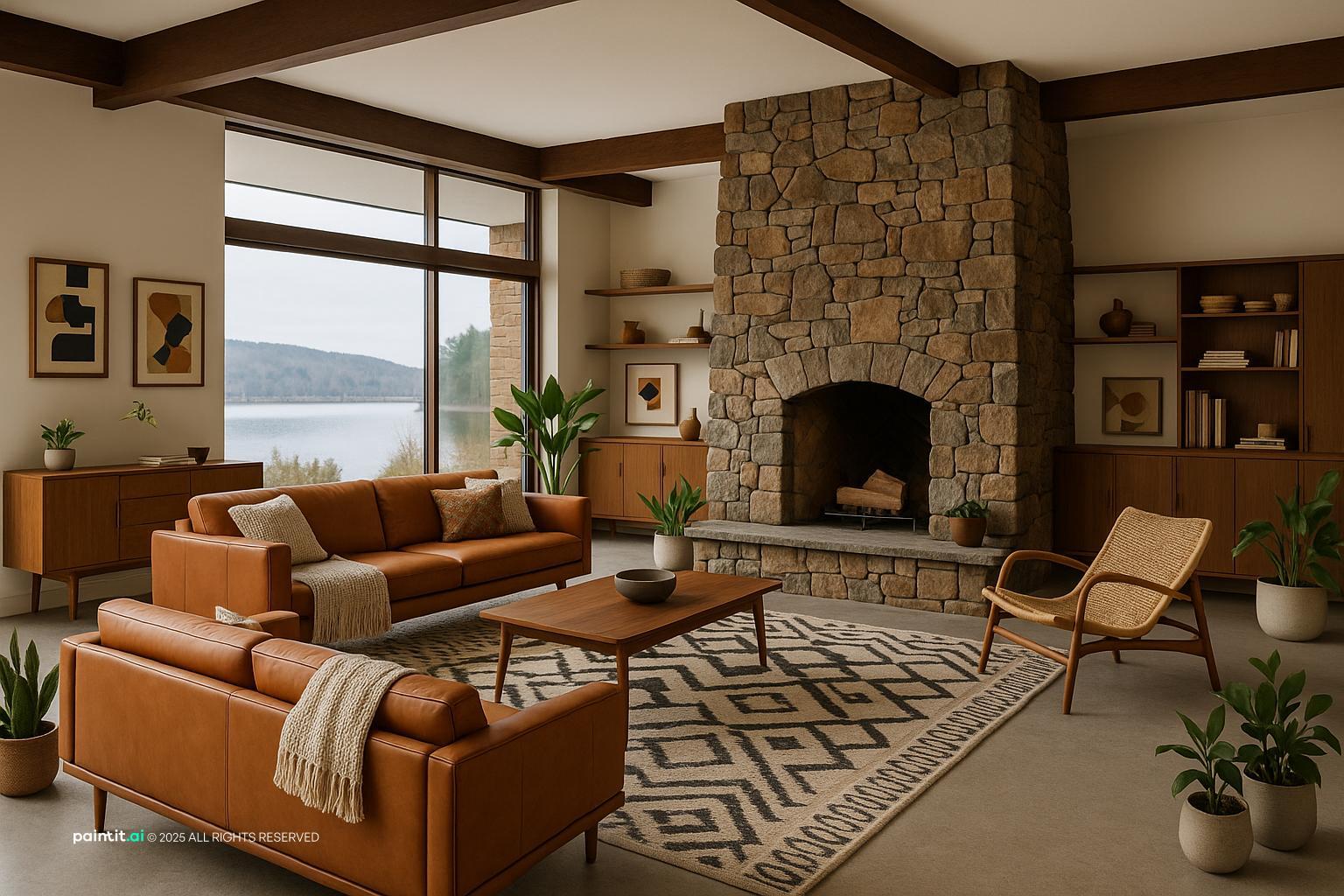 Frank Lloyd Wright inspired interior design visual reference 11: horizontal planes and indoor-outdoor continuity